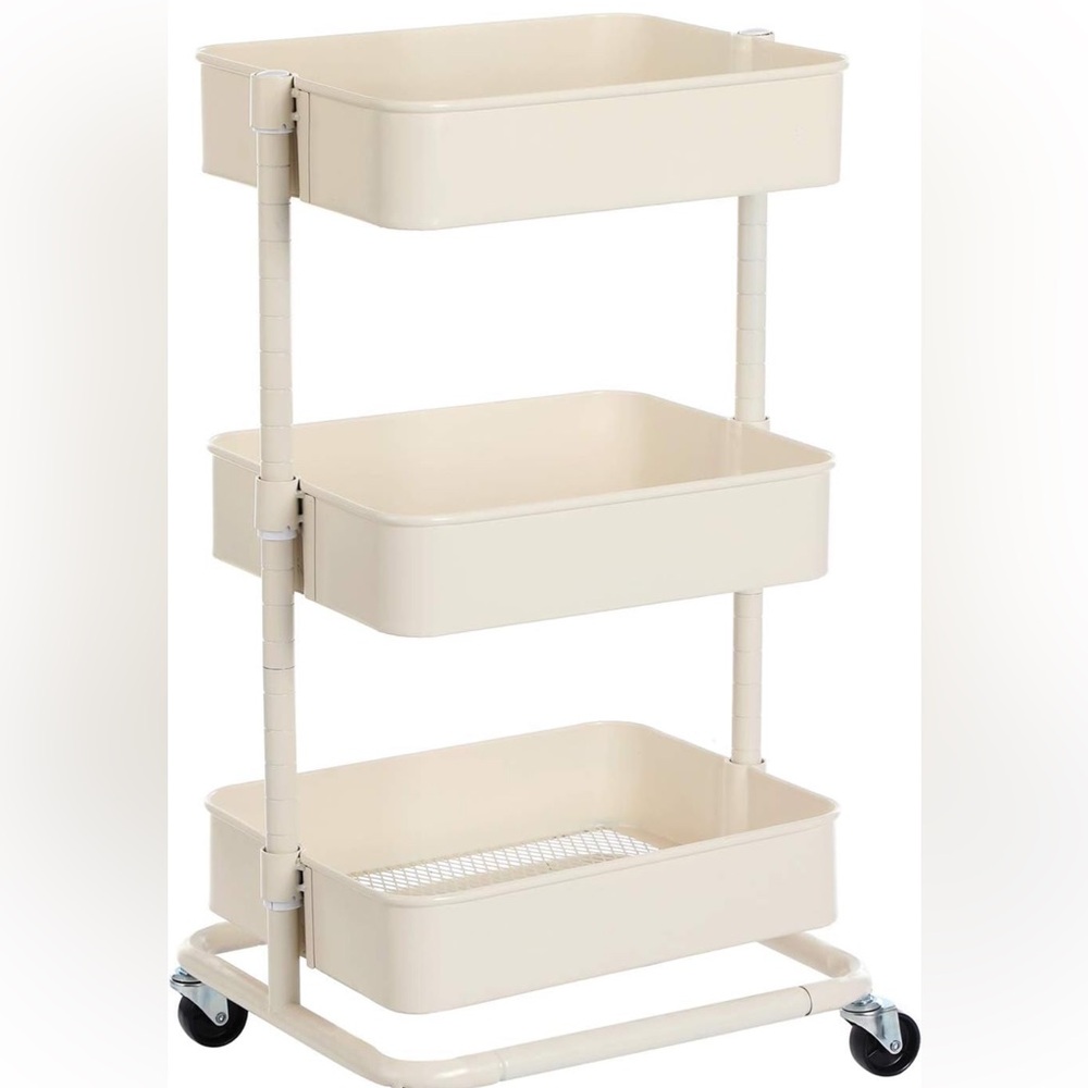 Beige 3 Tier Rolling Storage Cart